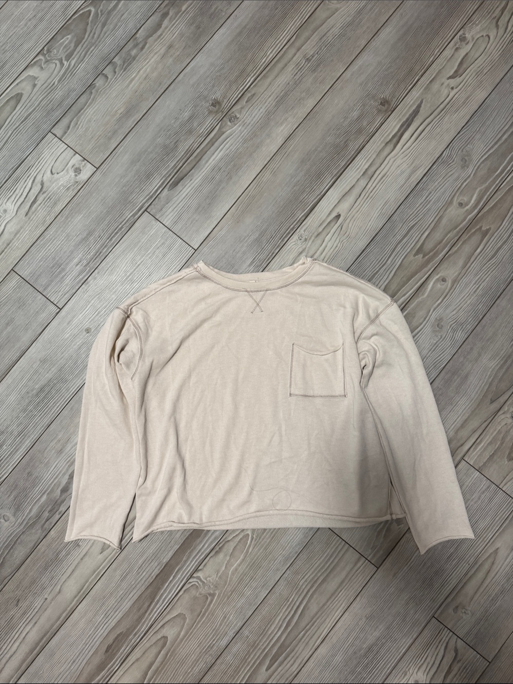 Splendid Cream Long Sleeve Pocket Tee